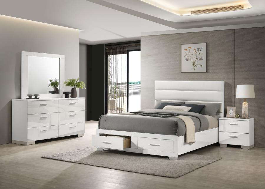 Felicity 4-5 pieces Queen or Eastern King Platform Bedroom Set White Glossy