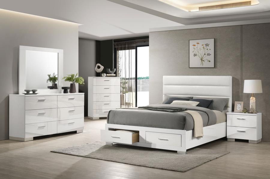 Felicity 4-5 pieces Queen or Eastern King Platform Bedroom Set White Glossy