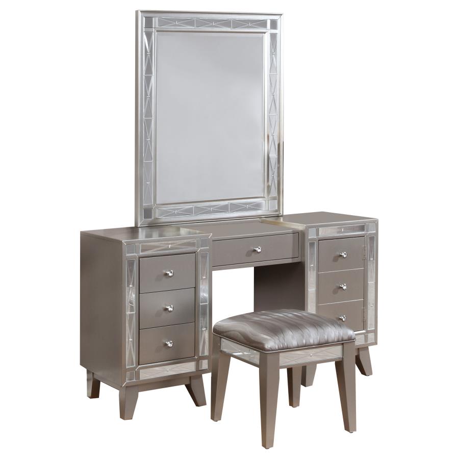Leighton Vanity Table Set with Stool Metallic Mercury Emporium Home Furniture Leighton Vanity Table Set with Stool Metallic Mercury Emporium Home Furniture