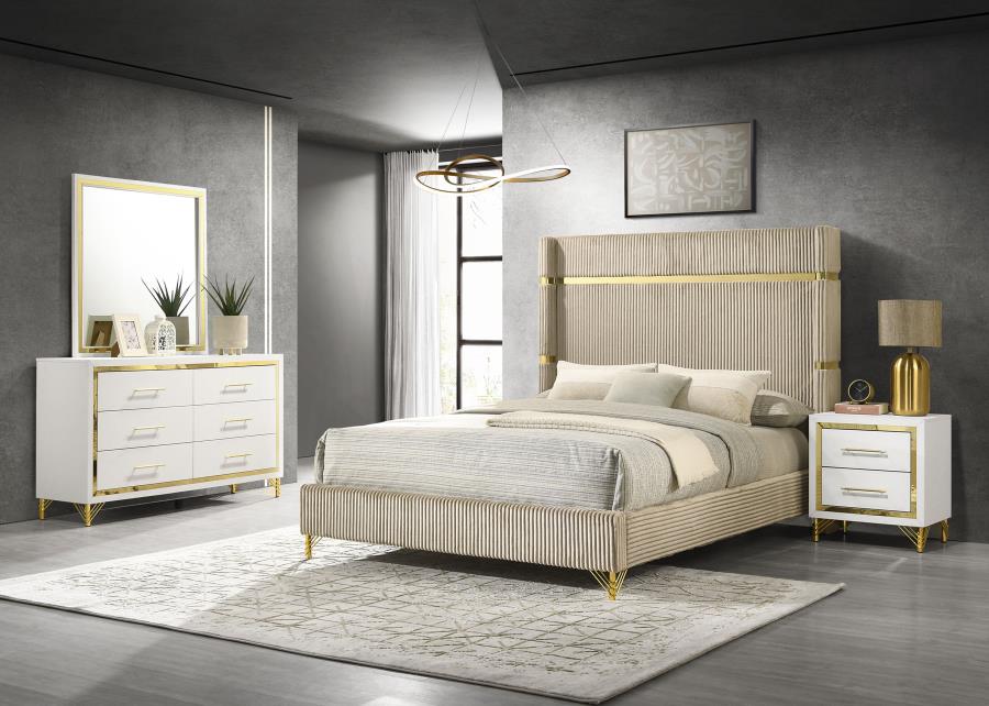 Lucia 4-5 pieces Queen or Eastern king Bedroom Set with Upholstered Wingback Panel Bed Beige