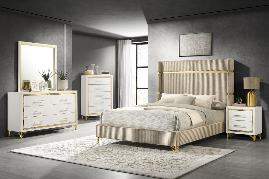 Lucia 4-5 pieces Queen or Eastern king Bedroom Set with Upholstered Wingback Panel Bed Beige