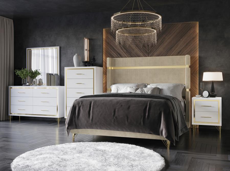 Lucia 4-5 pieces Queen or Eastern king Bedroom Set with Upholstered Wingback Panel Bed Beige