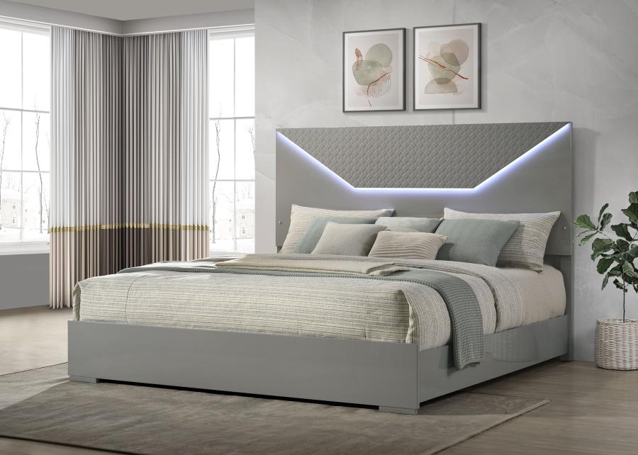 Ives Eastern Panel Bed LED Headboard Grey High Gloss
