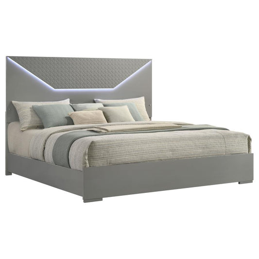 Ives Eastern Panel Bed LED Headboard Grey High Gloss