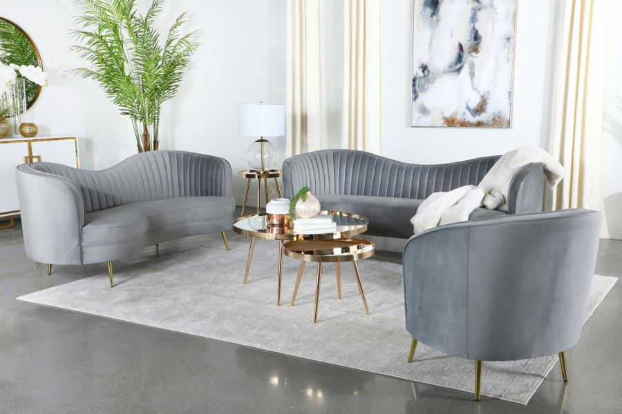 Sophia - Living Room Set - Dark Gray velvet