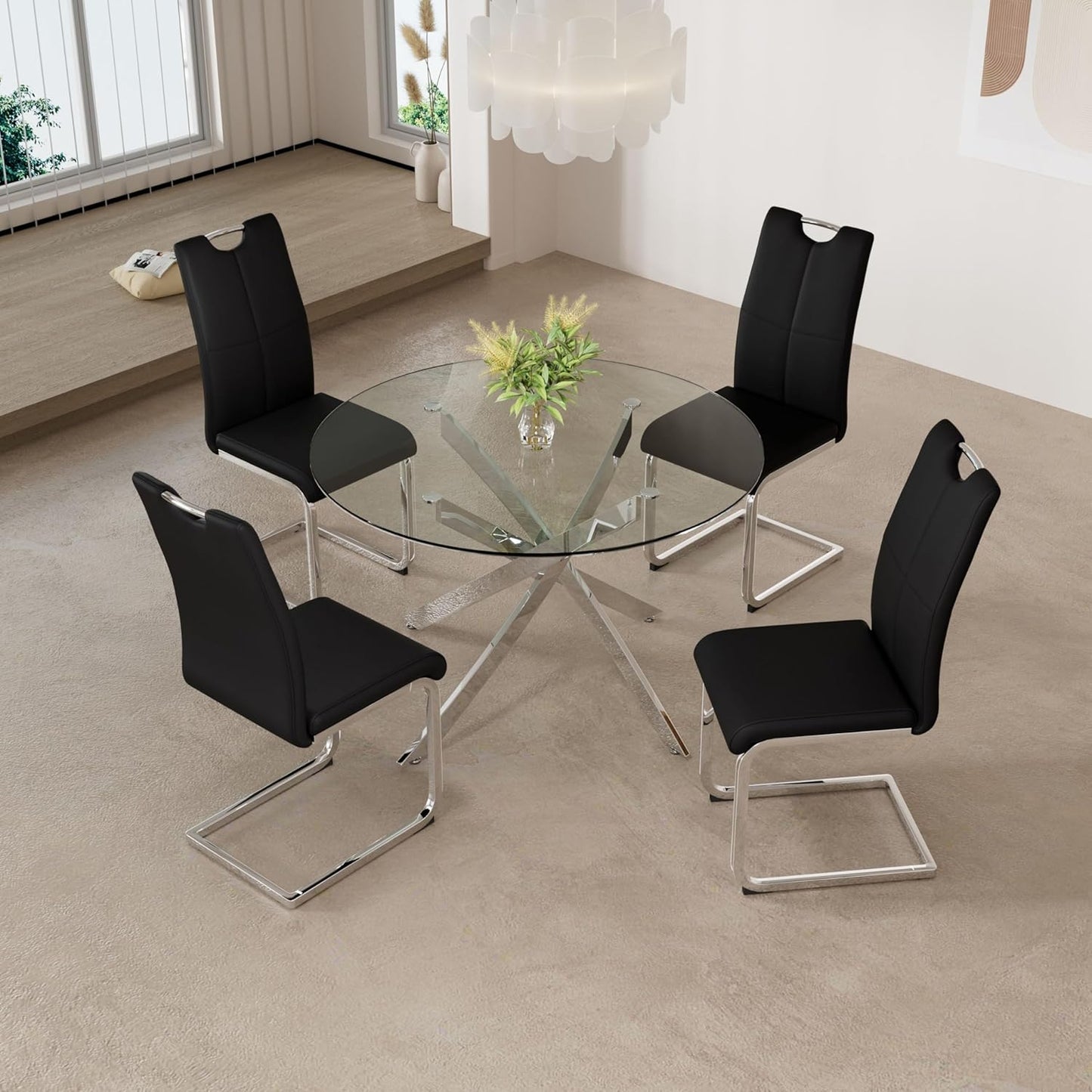 Sensy 5 Piece Chrome Dining Table Set