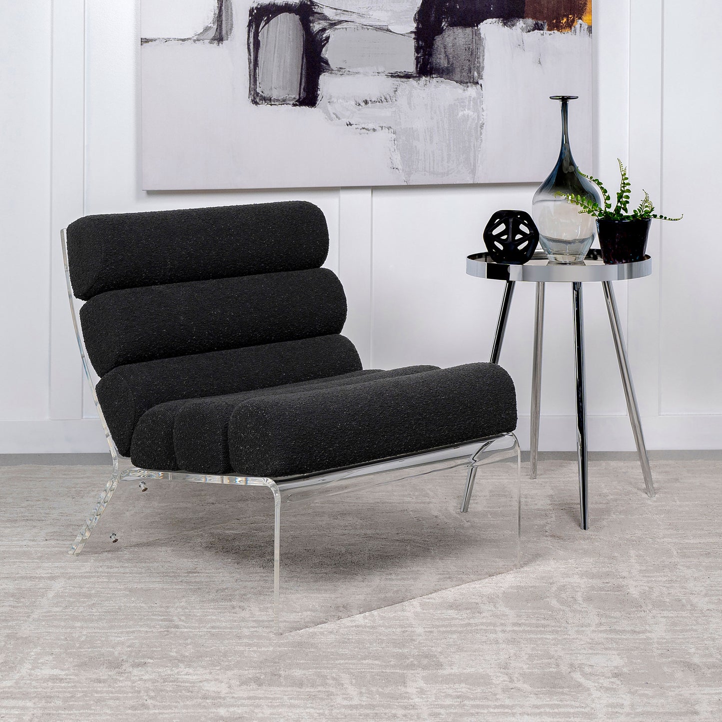Serreta Boucle Upholstered Armless Accent Chair with Clear Acrylic Frame