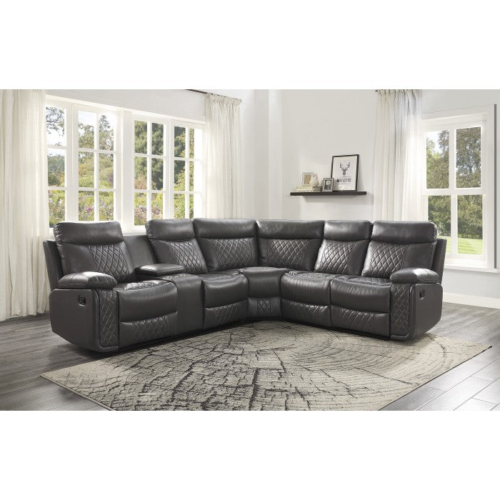 Maeko - Sectional Sofa Recliner - Dark Gray Faux leather charcoal