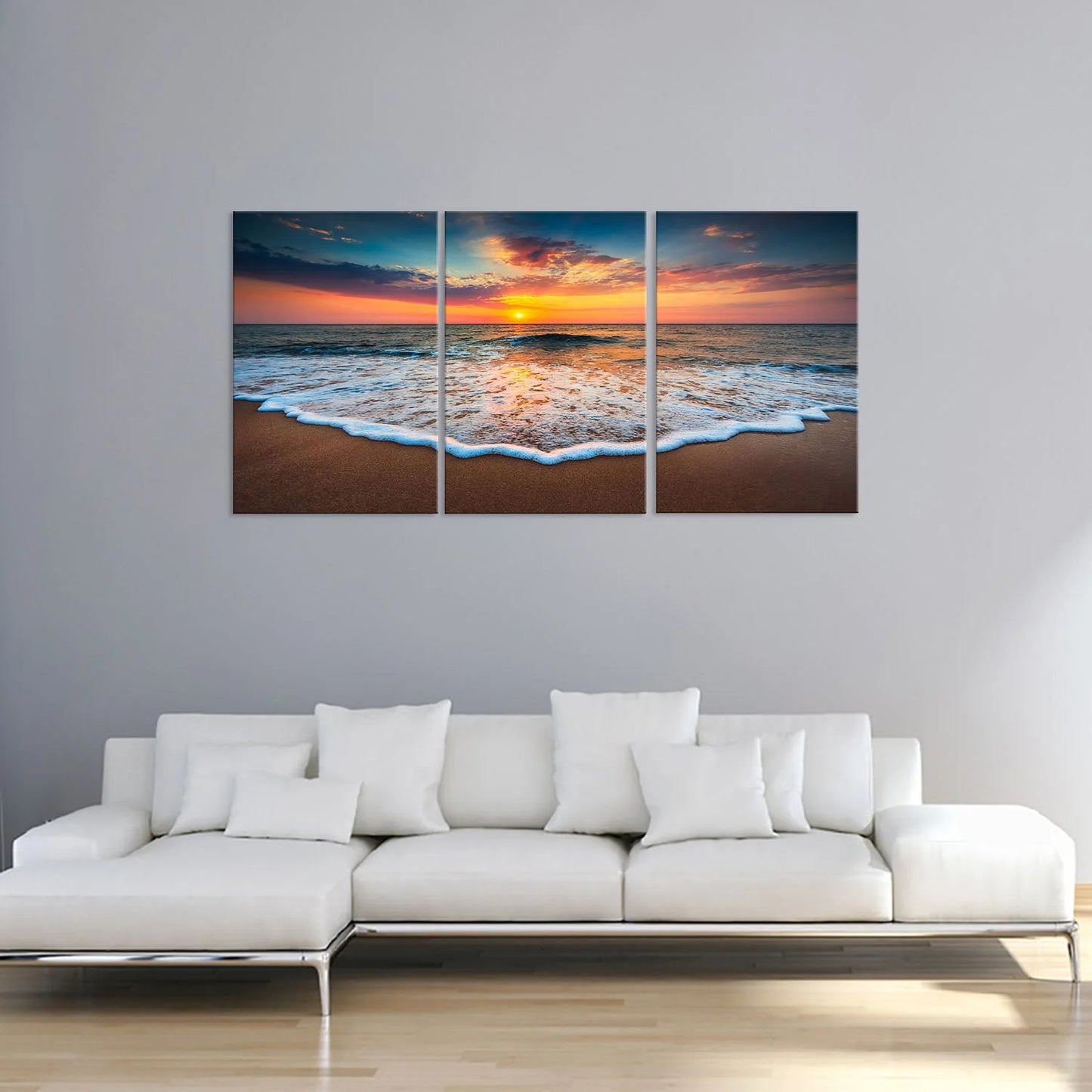 Ocean Sunset Beach View 3 pcs tempered glass wall art