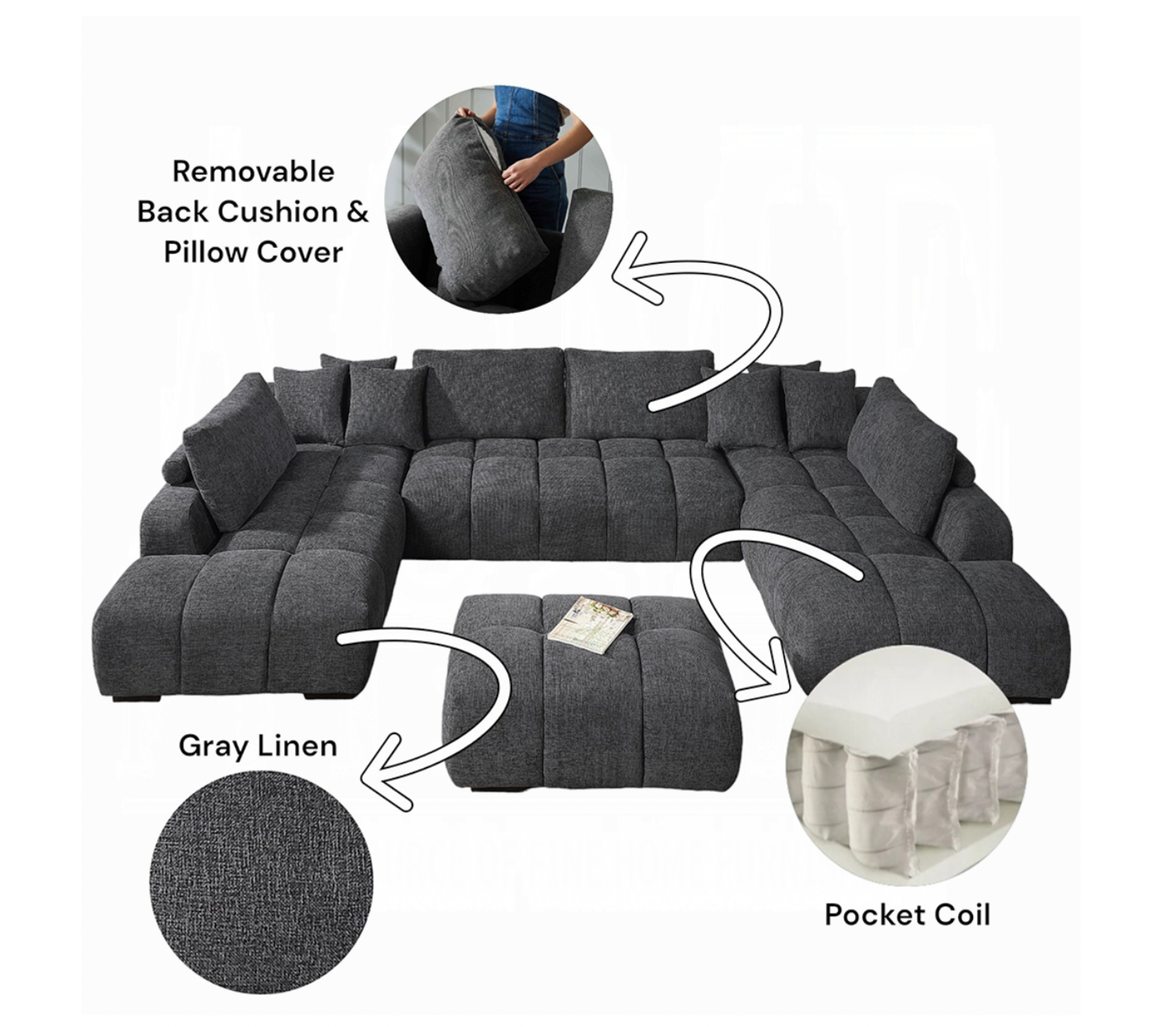 Amary 3 piece Upholstered linen sectional U Sofa
