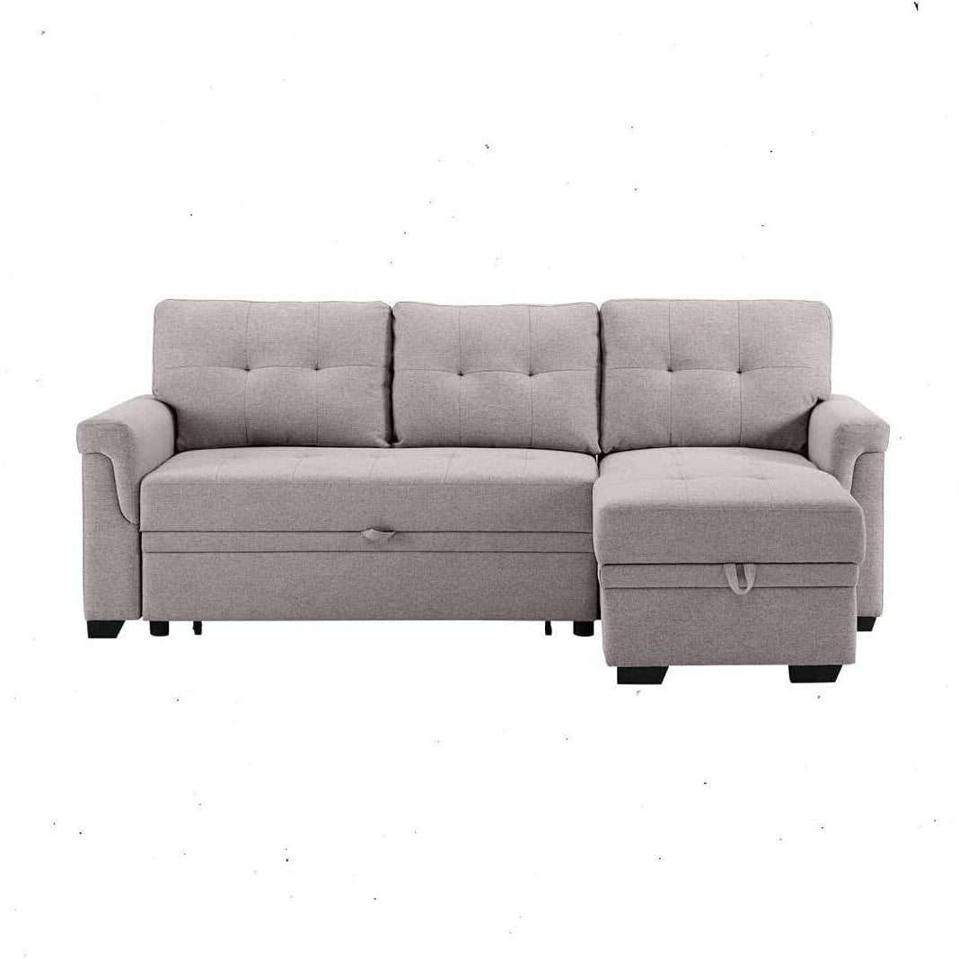 Luca Light Gray Linen Reversible Sleeper Sectional Sofa with Storage Chaise