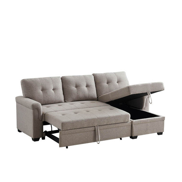Luca Light Gray Linen Reversible Sleeper Sectional Sofa with Storage Chaise