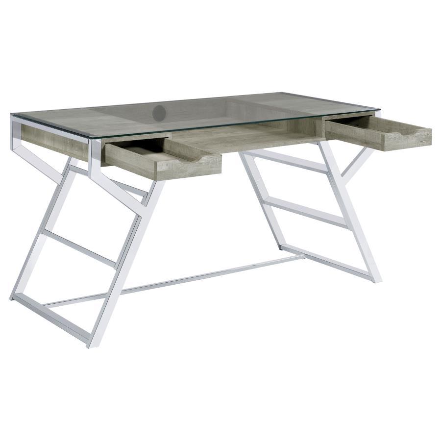 Emelle - Glass Top Writing Desk - Pearl Silver