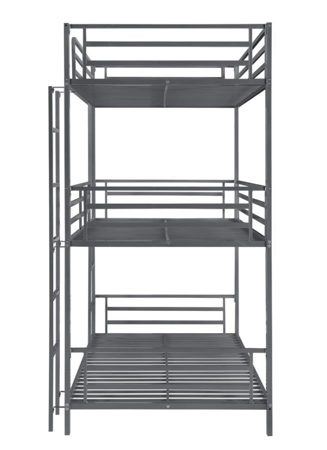 Maynard - Metal Triple Twin Bunk Bed - Gray