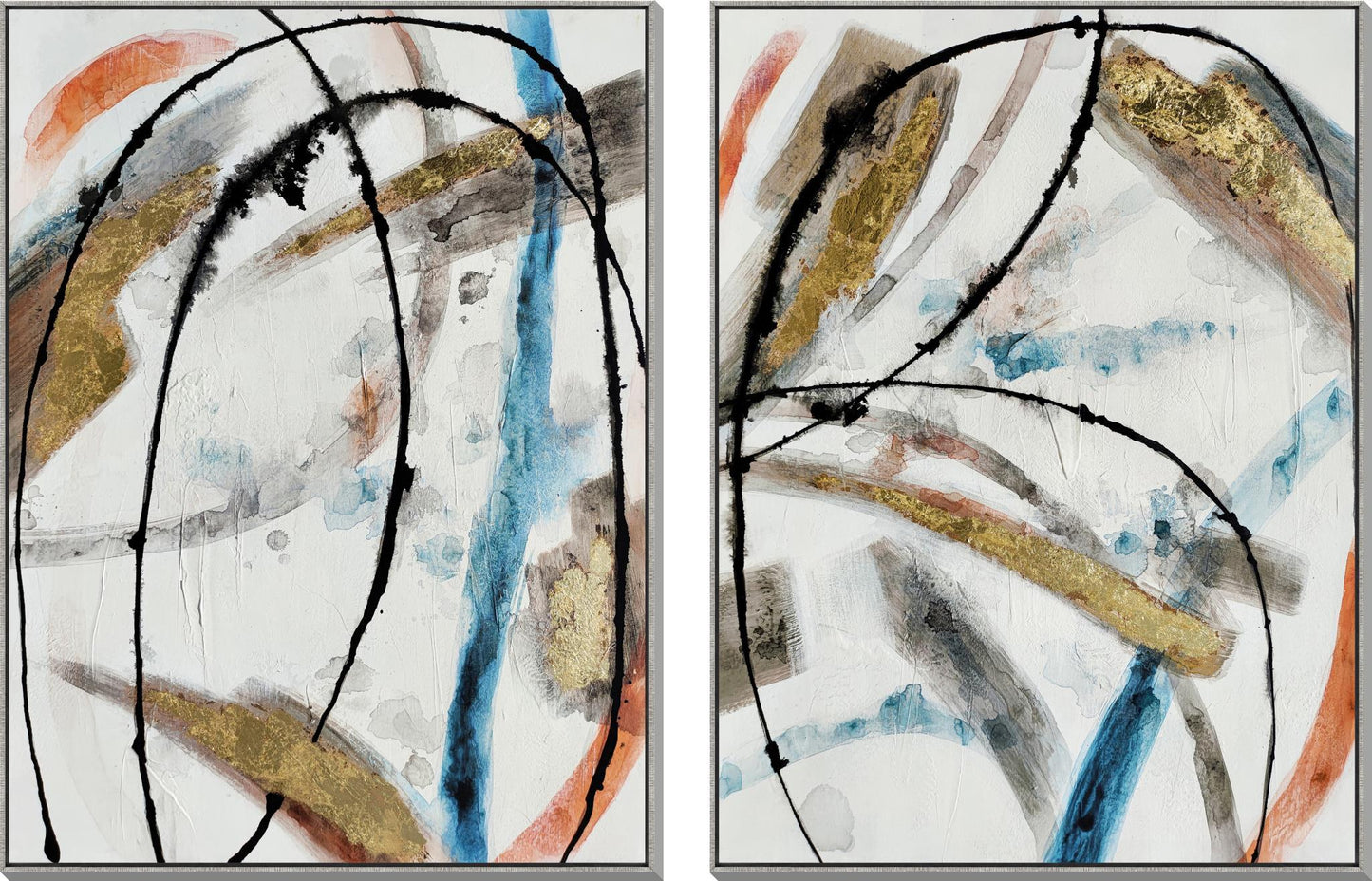 Hand Painted Textured Canvas In Frame 40x30 (Set of 2) - Pearl Silver