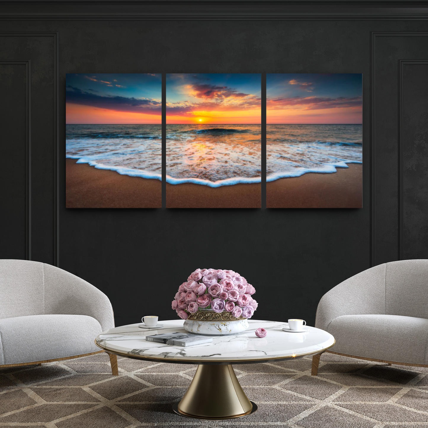 Ocean Sunset Beach View 3 pcs tempered glass wall art