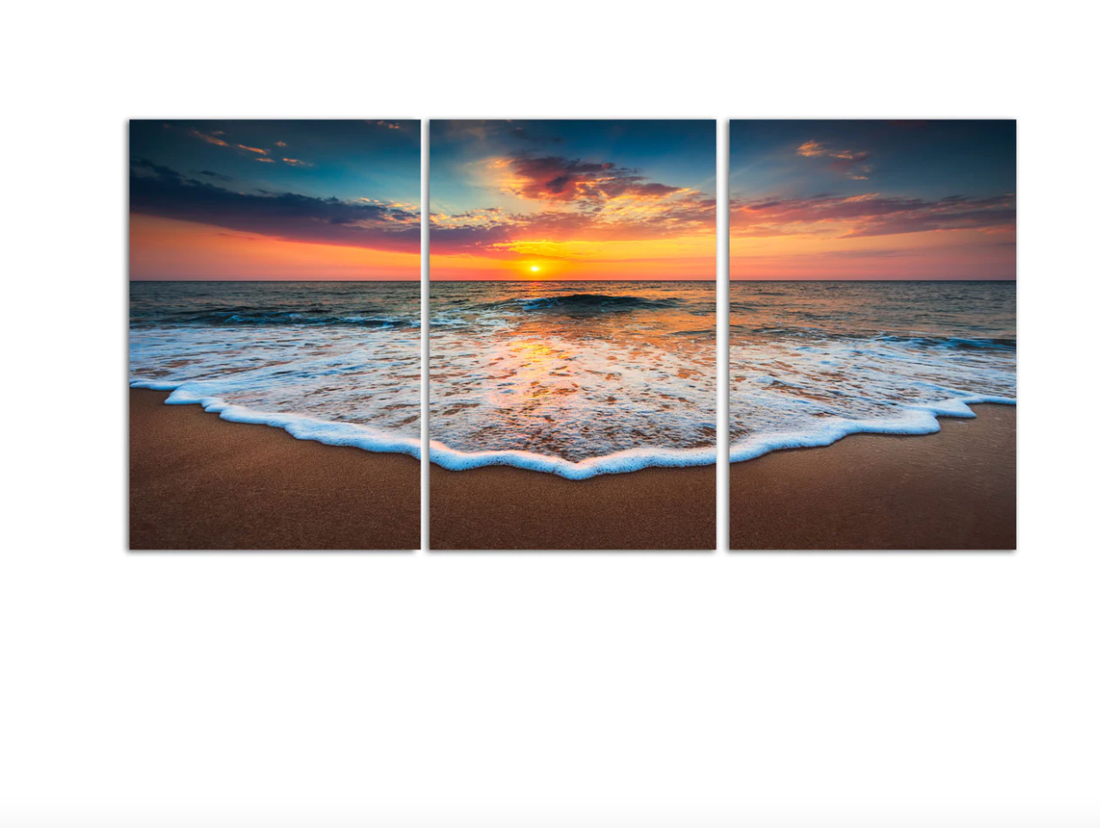 Ocean Sunset Beach View 3 pcs tempered glass wall art