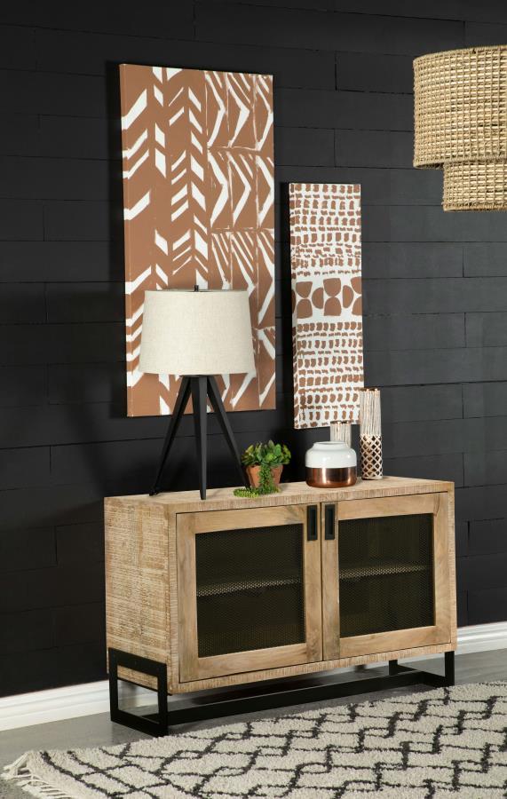 April - Accent Cabinet With Mesh Panels - Light Brown