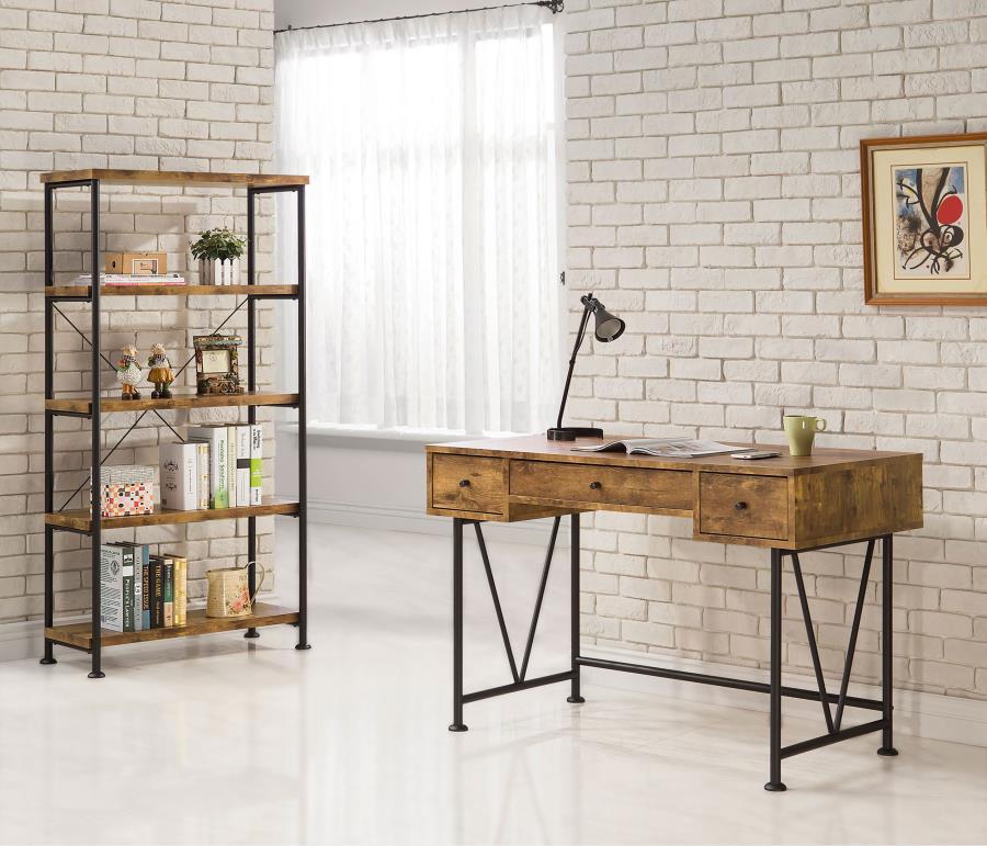 Analiese - 2 Piece Home Office Set (Desk and Bookcase) - Antique Nutmeg