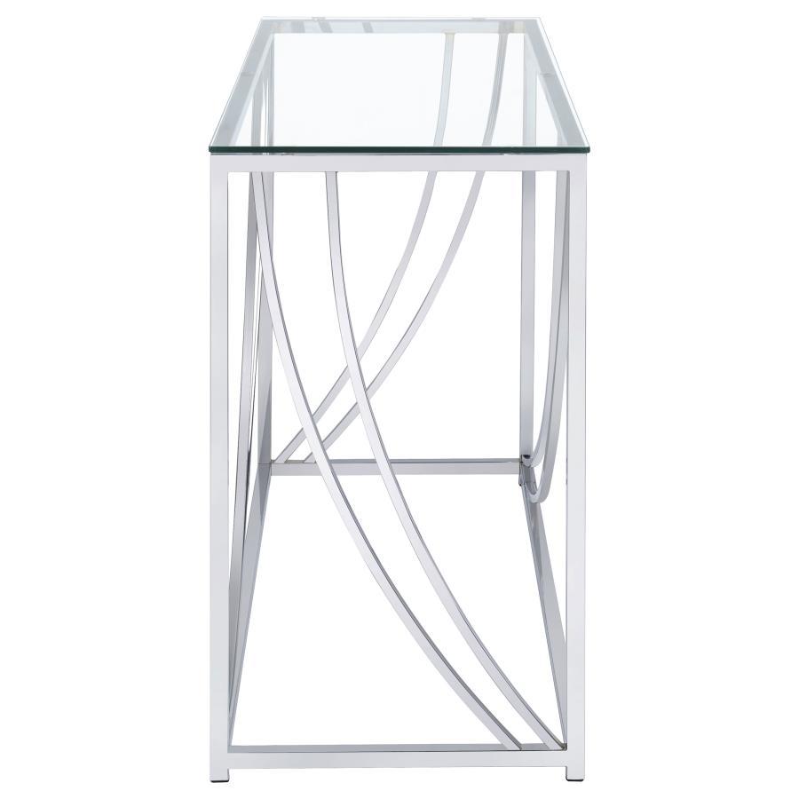 Lille - Glass Top Rectangular Sofa Tableents Chrome - Pearl Silver