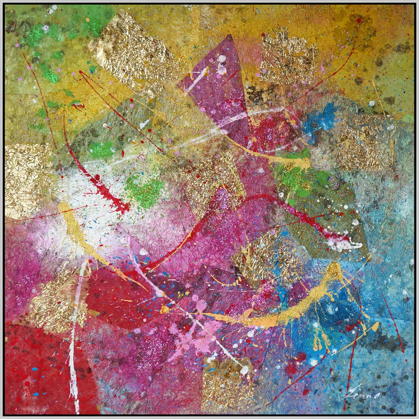 Hand Painted Textured Canvas In Frame 39 X 39