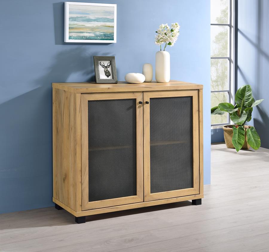 Mchale - Accent Cabinet With Two Mesh Doors - Light Brown