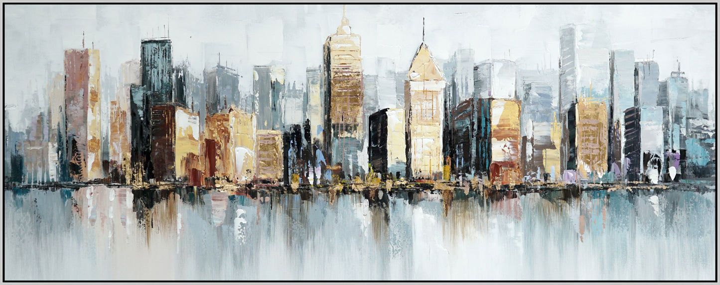 Hand Painted Textured Canvas With Foil In Frame 24 x 59
