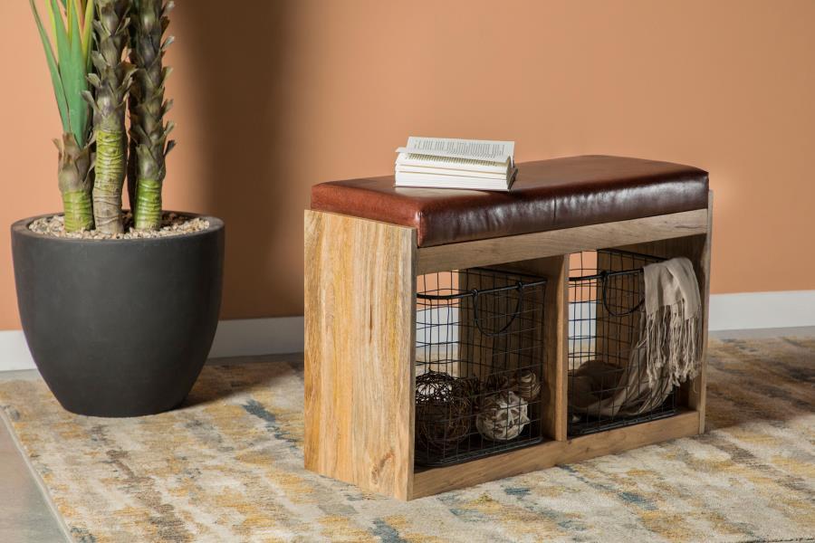 Abrielle - 2-Basket Upholstered Accent Bench - Brown