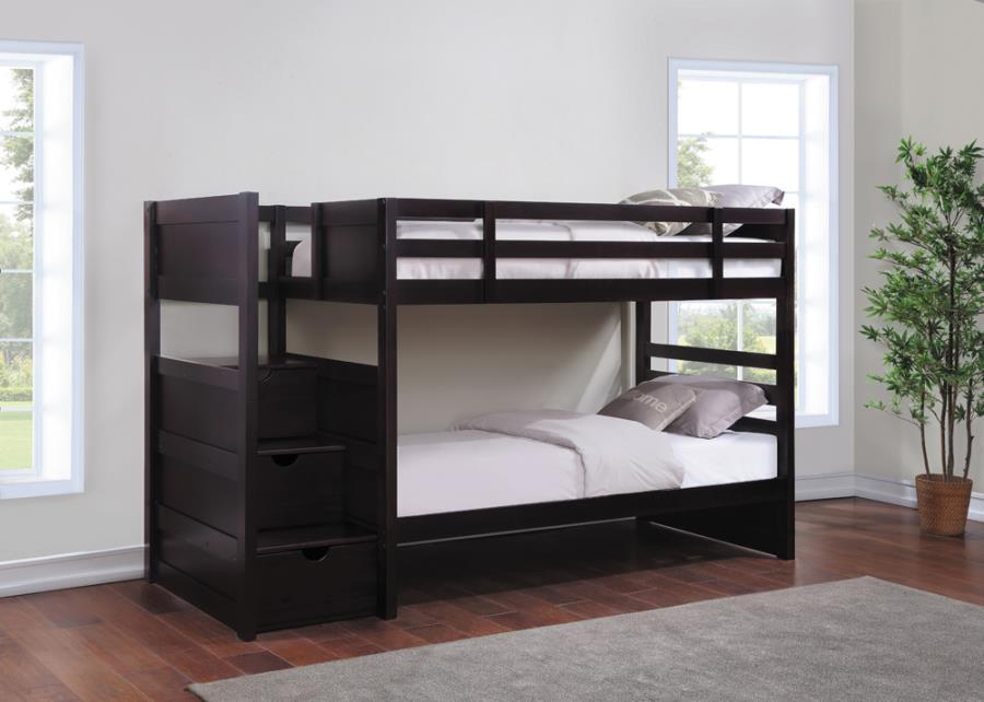 Elliott - Twin over Twin Stairway Bunk Bed - Brown
