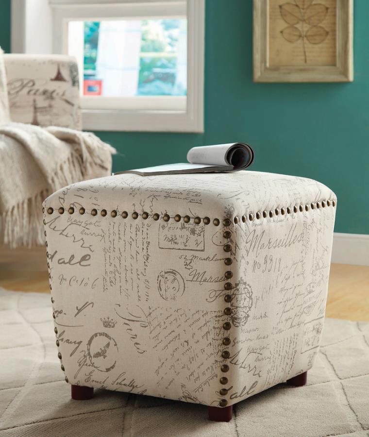 Lucy - Ottoman With Nailhead Trim - Beige