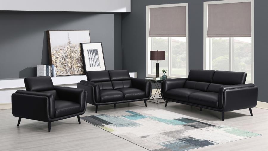 Shania - 3 Piece Living Room Set (Sofa, Loveseat And Chair) - Black