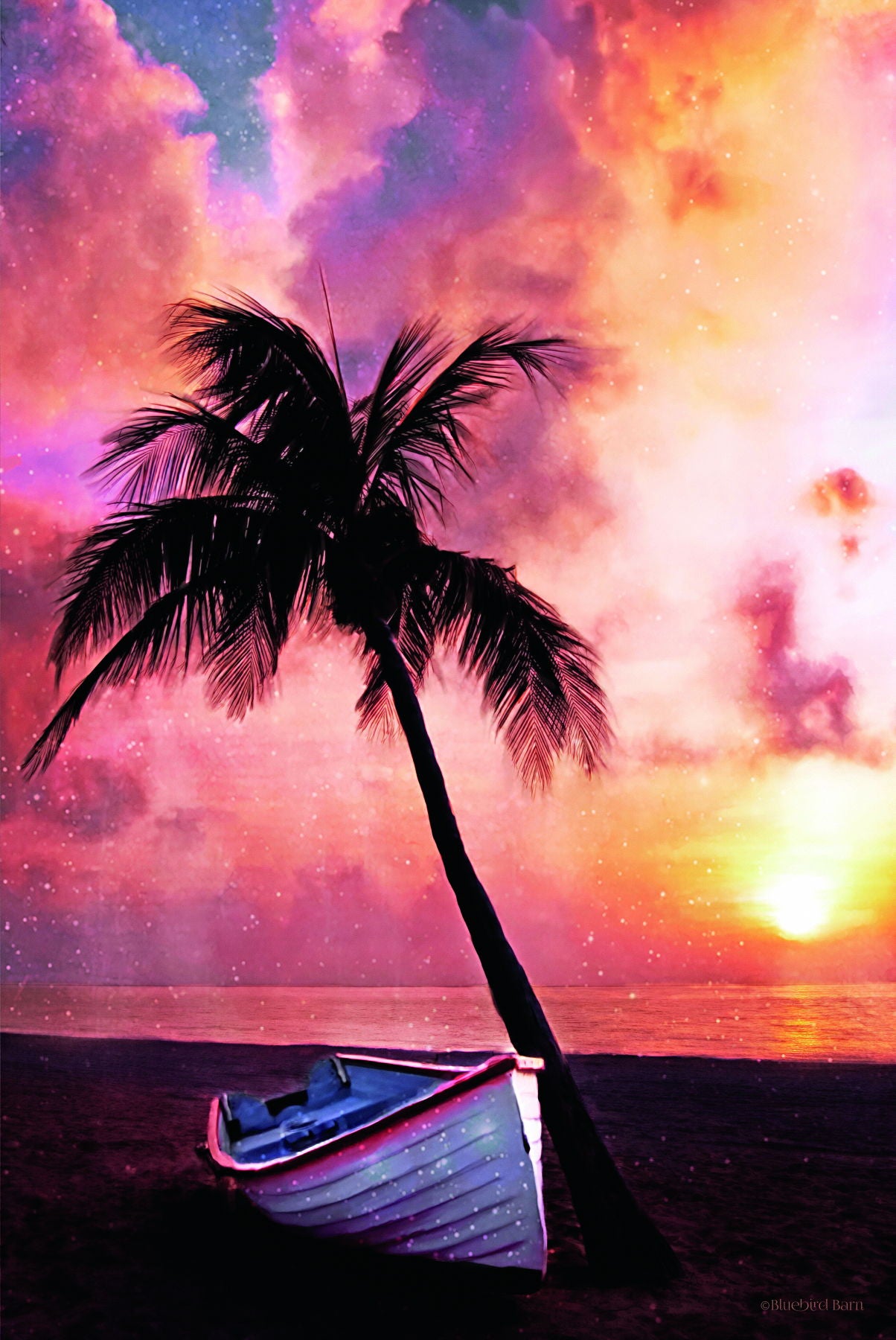 Framed - Palm Tree Sunset By Bluebird Barn