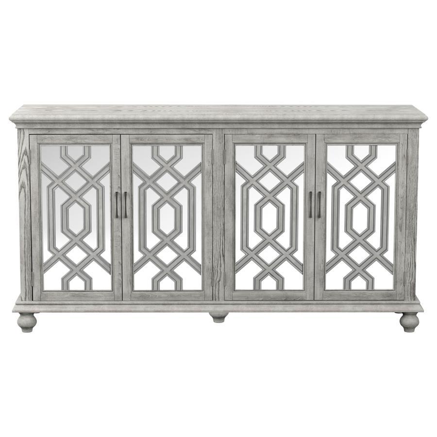 Melanie - 4-door Accent Cabinet - Pearl Silver