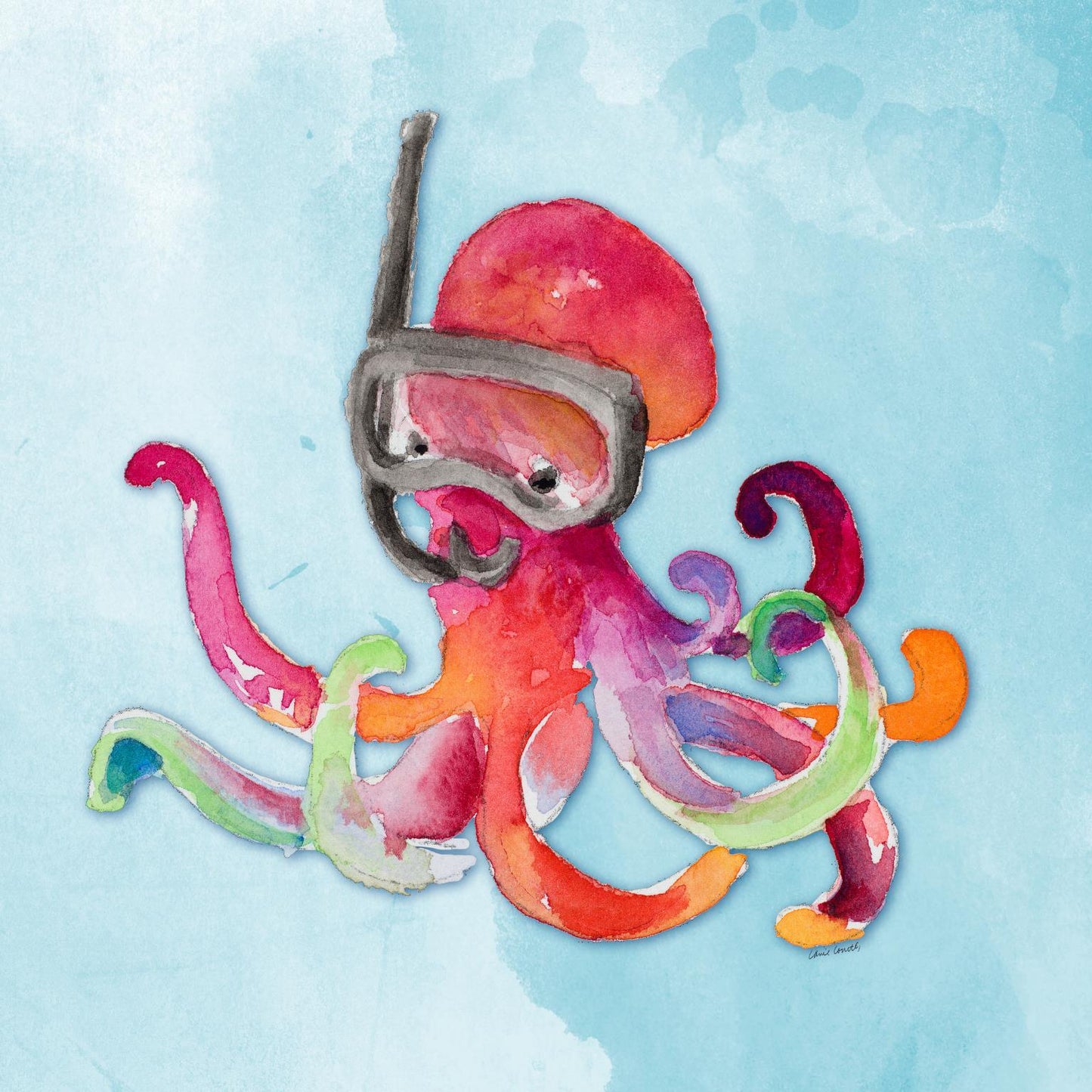 Framed - Snorkeling Octopus On Watercolor By Lanie Loreth