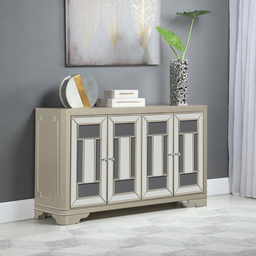 Toula - 4-mirrored Door Accent Cabinet - Pearl Silver
