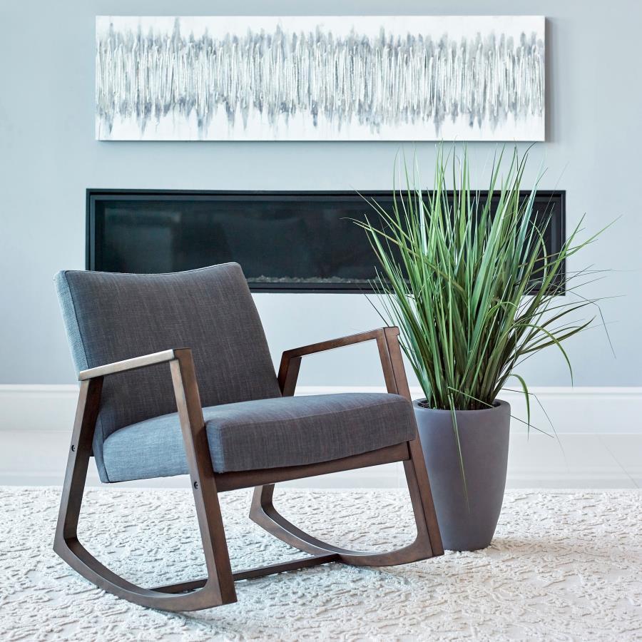 Gianna - Upholstered Rocking Chair With Wooden Arm - Gray