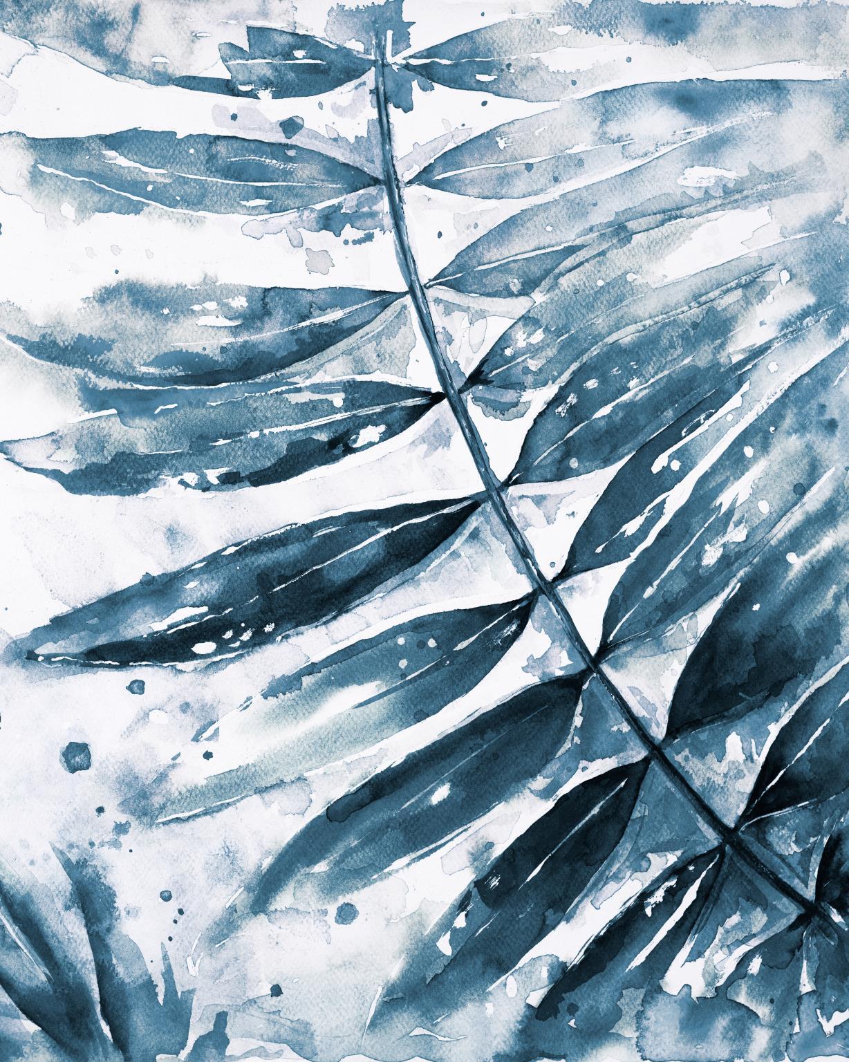 Framed Small - Blue Jungle Leaf II By Patricia Pinto