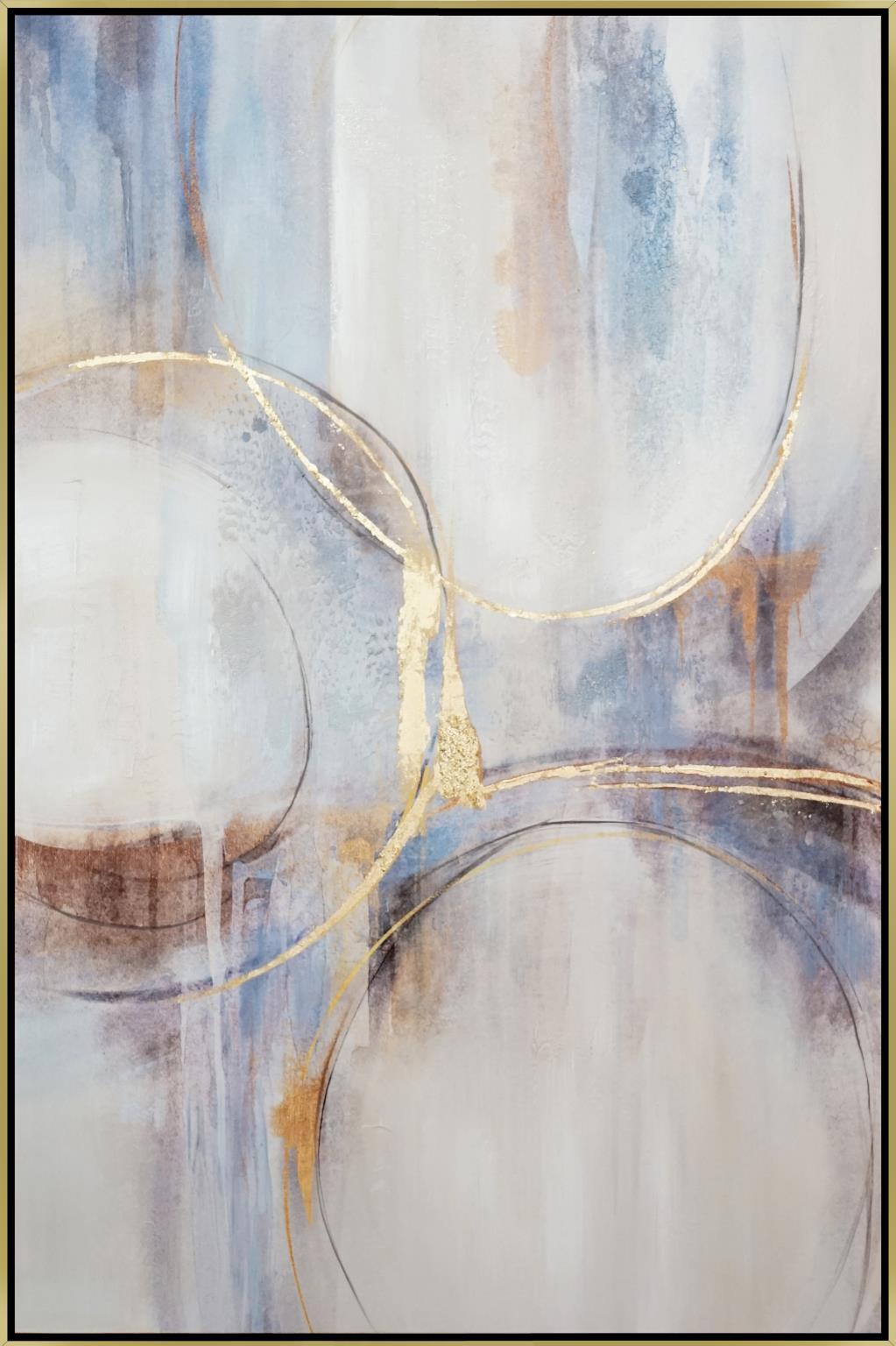Hand Painted Textured Canvas With Foil In Frame Abstract 47 x 32