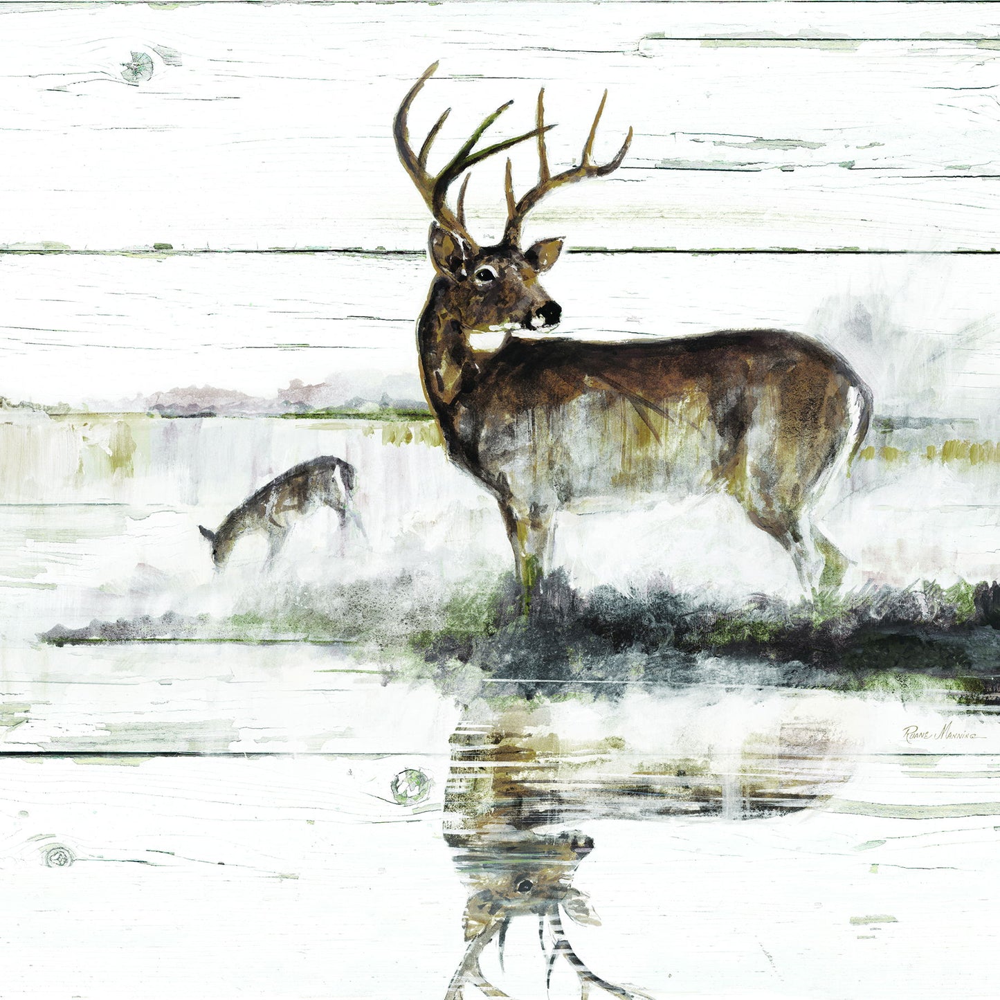 Framed - Rustic Misty Deer By Ruane Manning