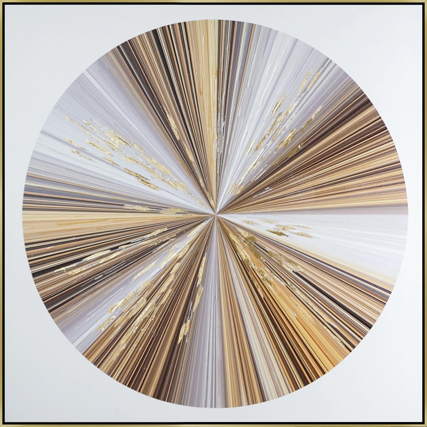Hand Painted Textured Canvas With Foil In Frame Circle In Gold 39 x 39