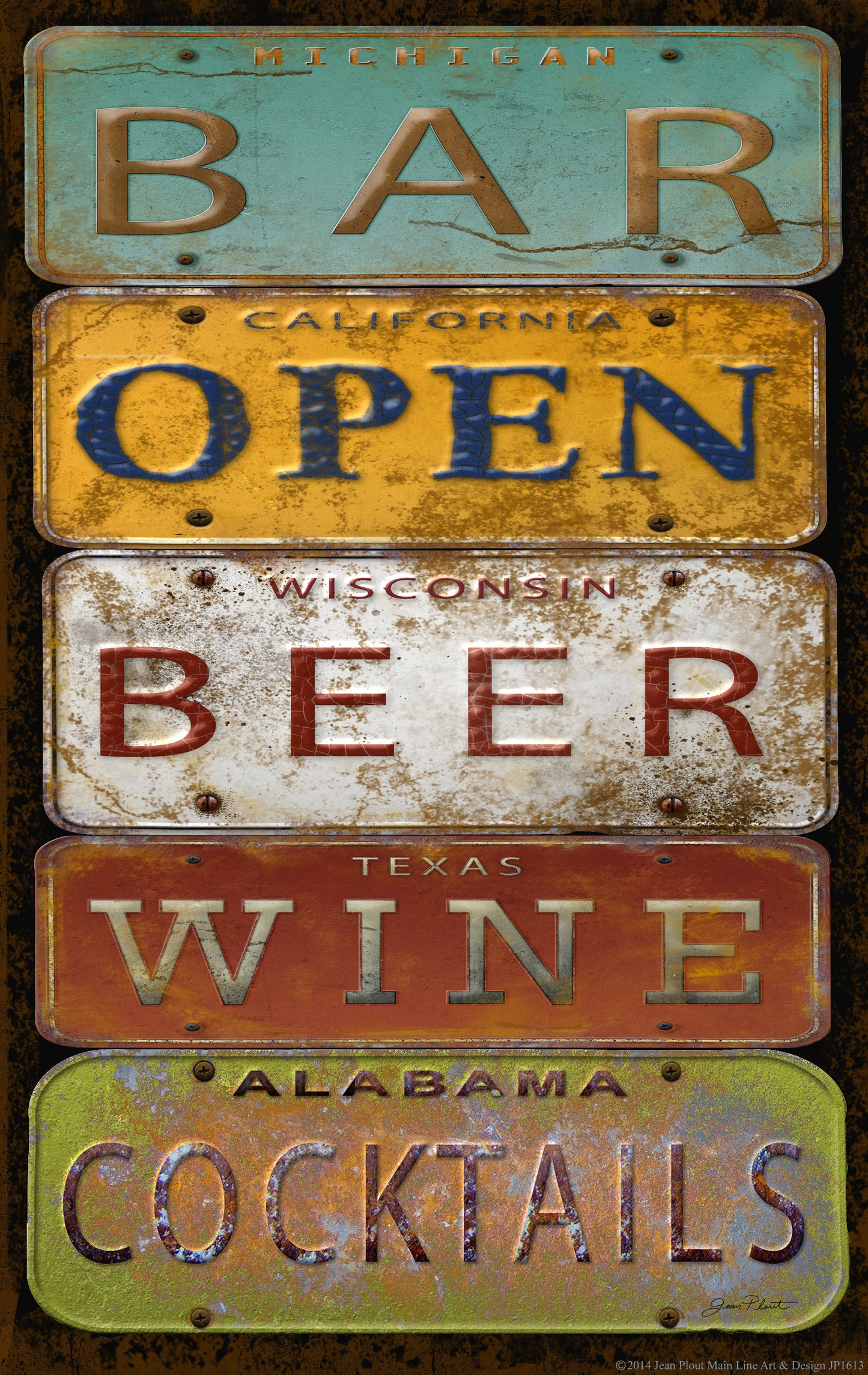 Framed Small - License Plate Bar Open By Jean Plout