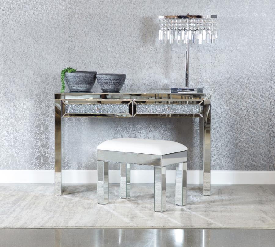 Roxie - Rectangular Upholstered Vanity Stool - Pearl Silver