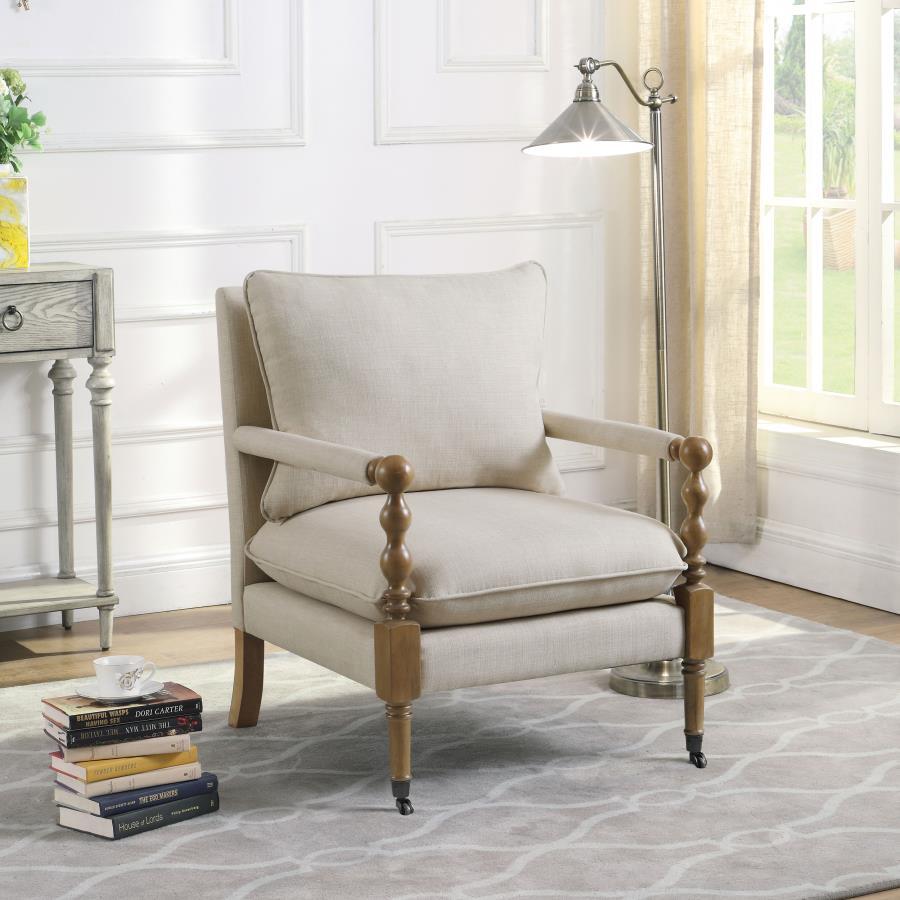 Monaghan - Upholstered Accent Chair With Casters - Beige
