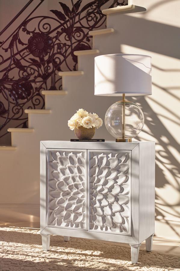 Clarkia - Accent Cabinet With Floral Carved Door - Beige