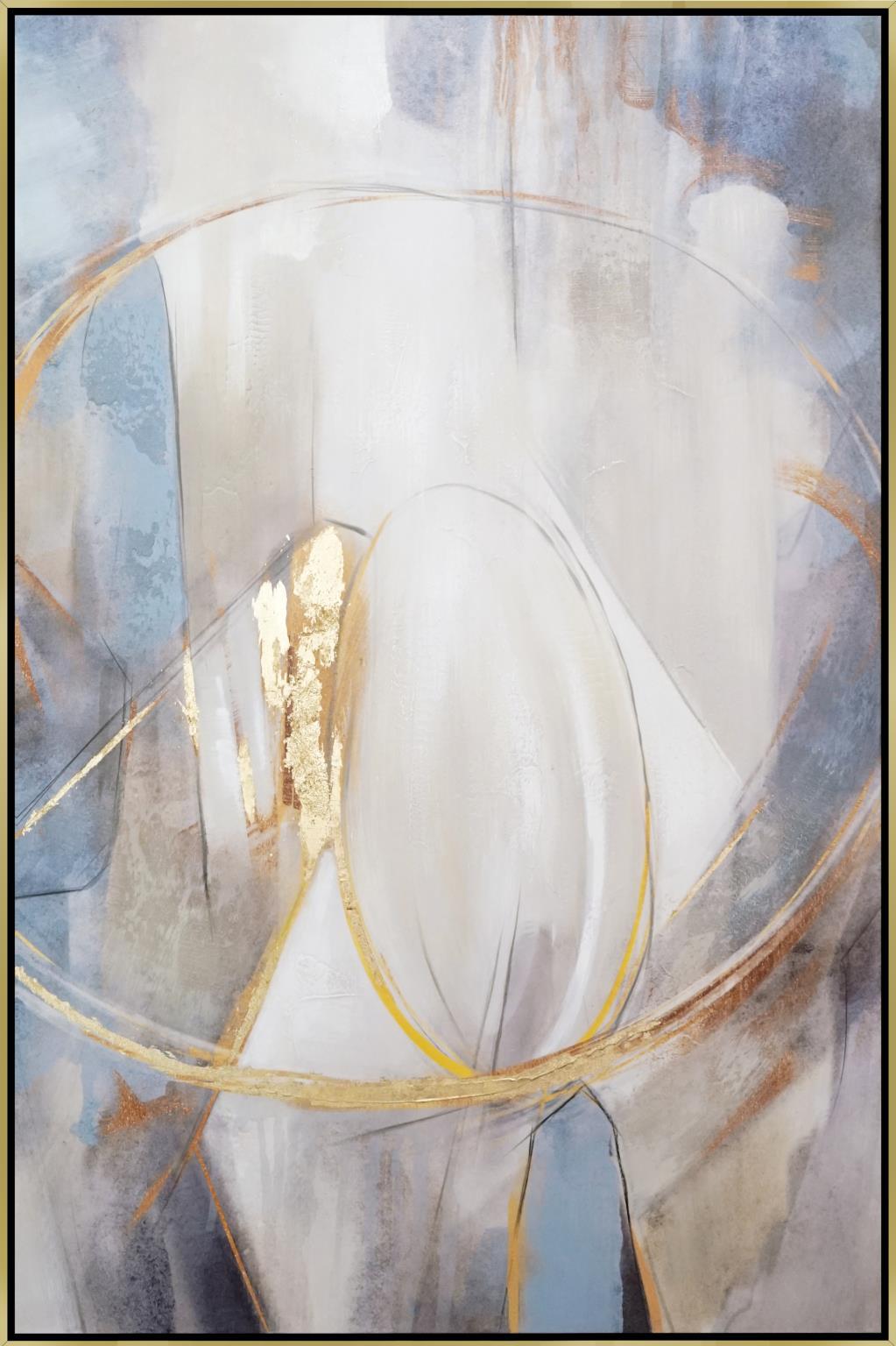 Hand Painted Textured Canvas With Foil In Frame Focused Abstract 47 x 32