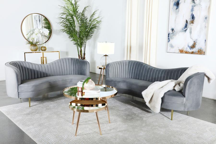 Sophia - Living Room Set - Dark Gray velvet