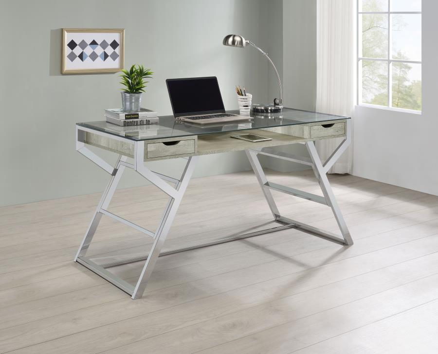 Emelle - Glass Top Writing Desk - Pearl Silver