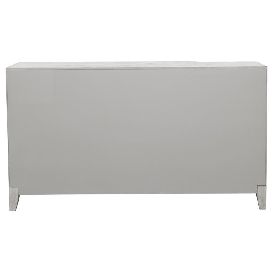 Mckellen - 4-door With Lattice overlay Accent Cabinet - Pearl Silver