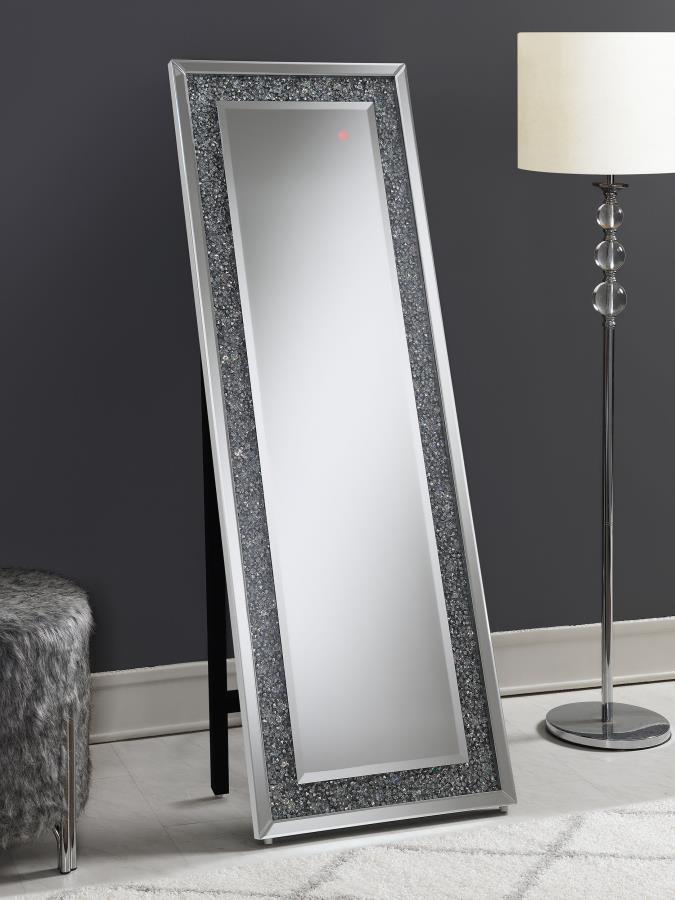 Carisi - Rectangular Standing Mirror With Led Lighting - Pearl Silver