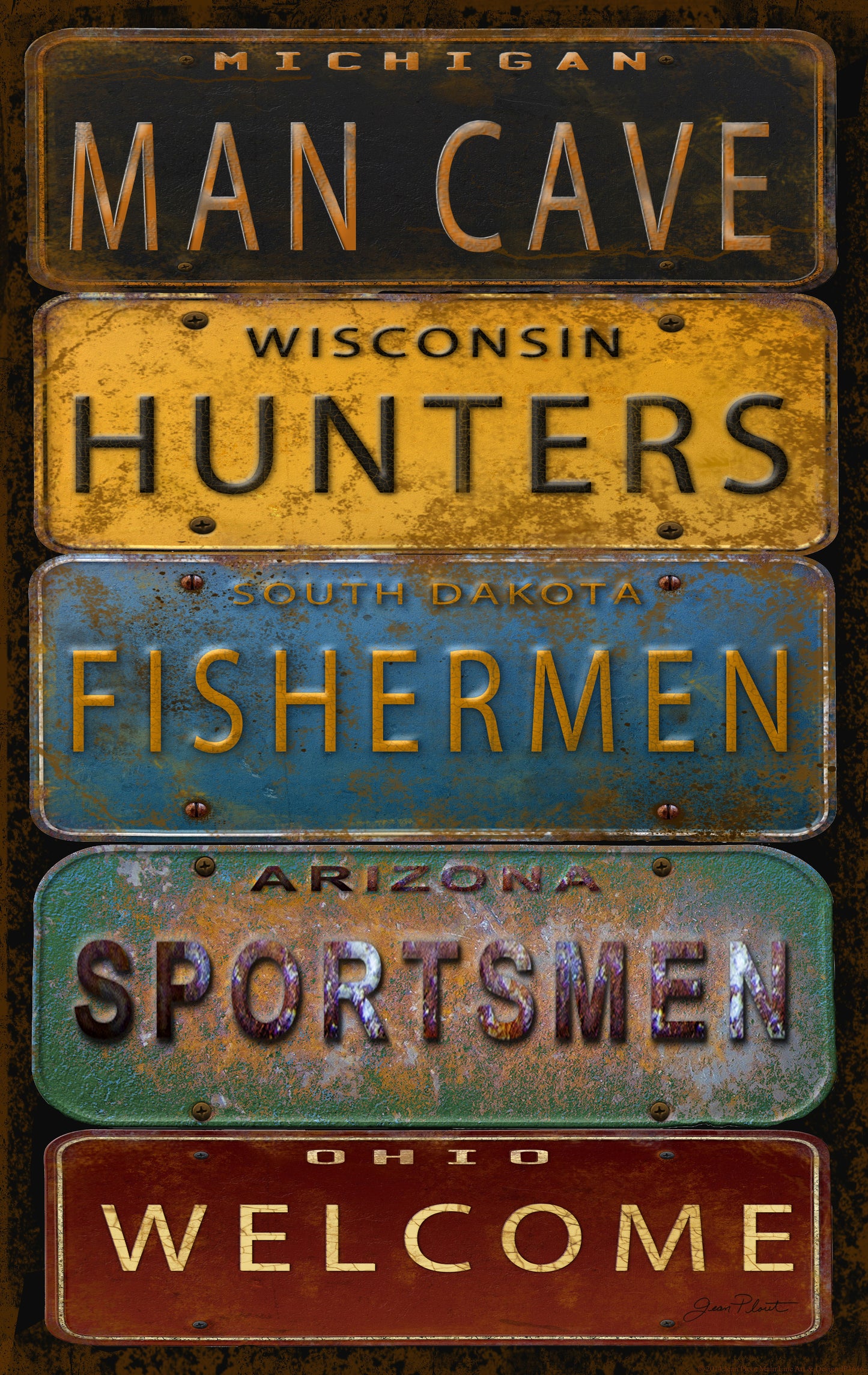 Framed - License Plate Man Cave By Jean Plout